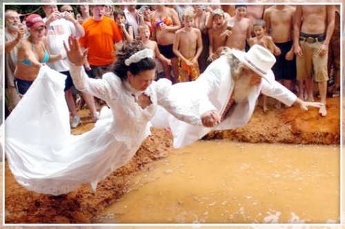 This wedding took place at the Redneck Olympics